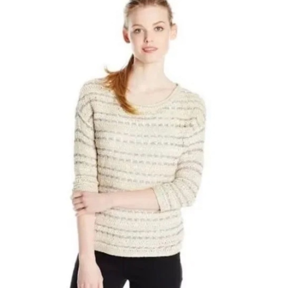 Lucky Brand cream/silver metallic loose knit sweater size L